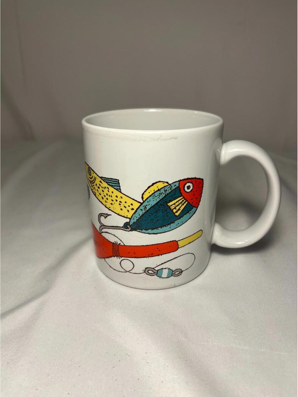 Hallmark Coffee Mug Fishing Lures Print Colorful 12 oz. Ceramic Cup Thailand